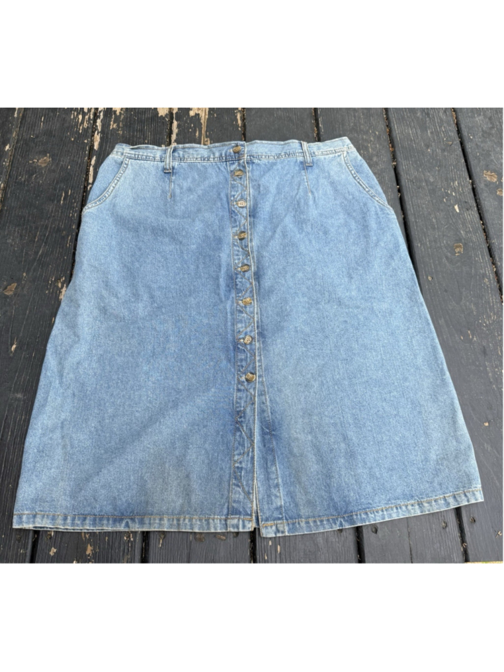 Denim Jean Skirt Womens L W34 Button Front A-Line Elastic Waist 100% Cotton